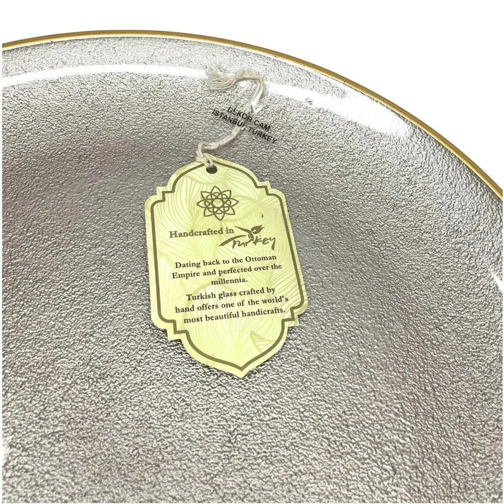 Turkish Glass 5 Charger Plates Set Platinum Gold Textured Gold Rim 13